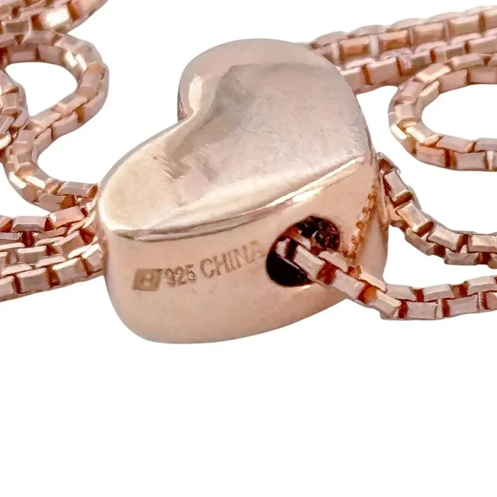 Vintage Sterling Silver 925 Rose Gold-Tone Heart Lariat Necklace up to 23